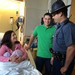  State Trooper Michael Close at Massachusetts General Hospital Friday, hours after helping deliver Alanna Juliet.